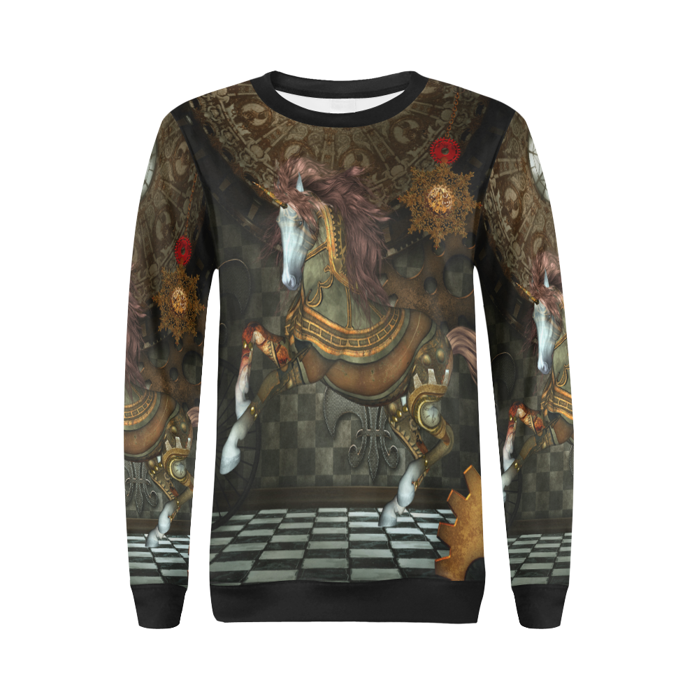 Steampunk, wonderful steampunk horse All Over Print Crewneck Sweatshirt for Women (Model H18)