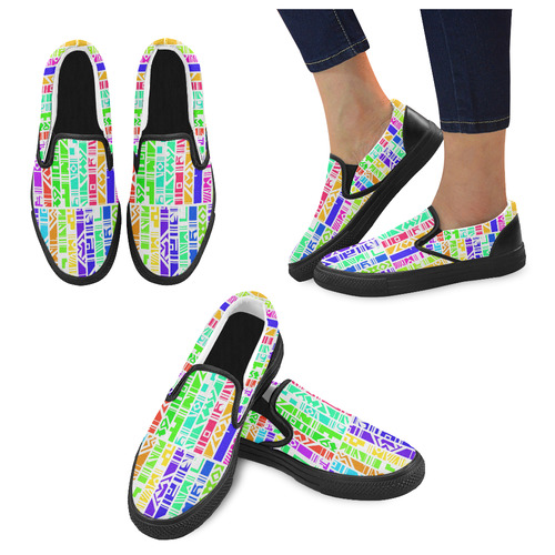 Colorful stripes Women's Unusual Slip-on Canvas Shoes (Model 019)