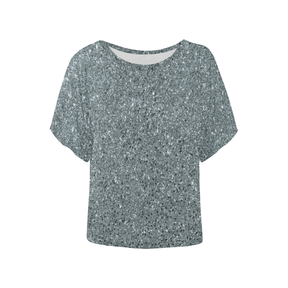 Silver Glitter Women's Batwing-Sleeved Blouse T shirt (Model T44)