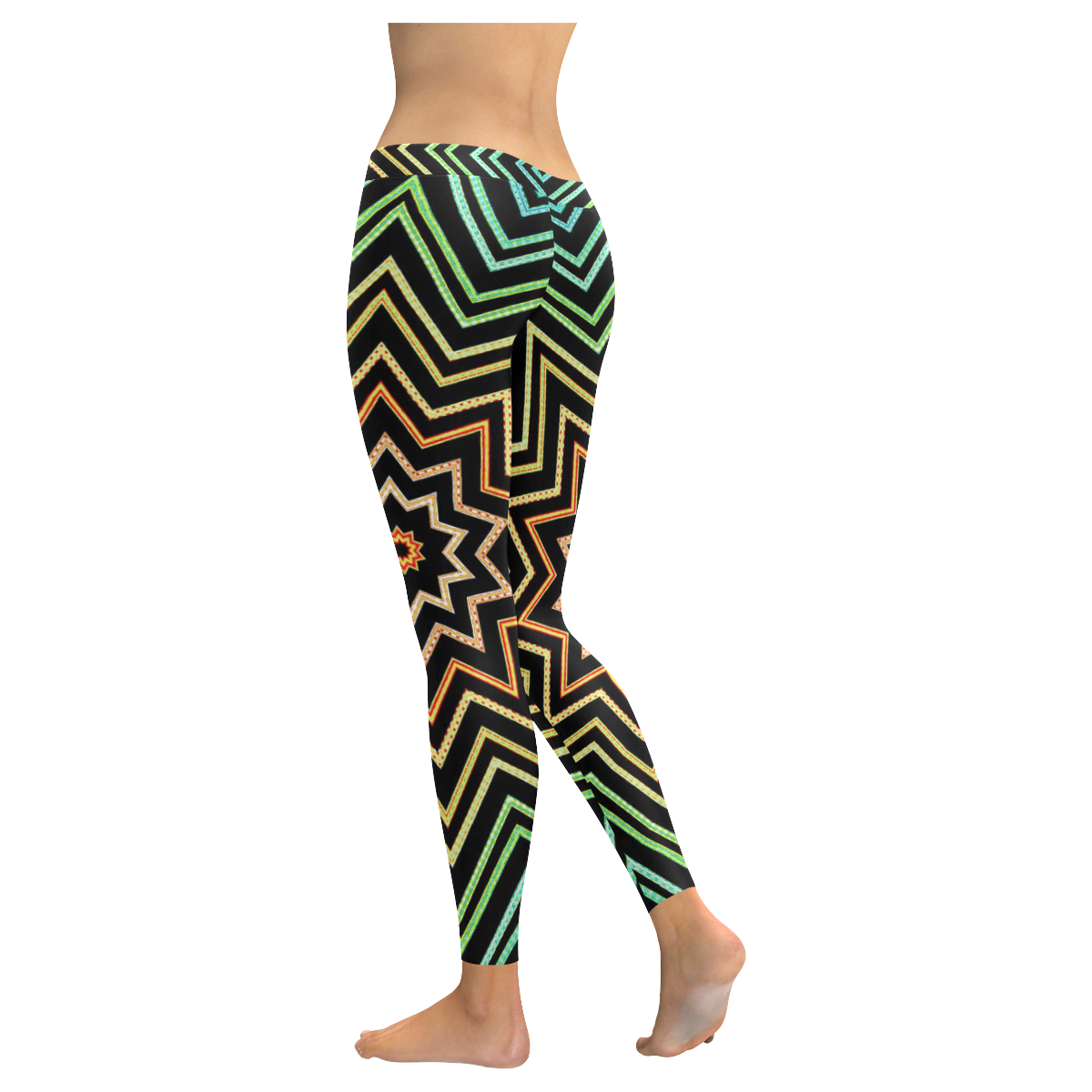 Leggings Multi-colored Rainbow Stars Pattern by Tell3People Women's Low Rise Leggings (Invisible Stitch) (Model L05)