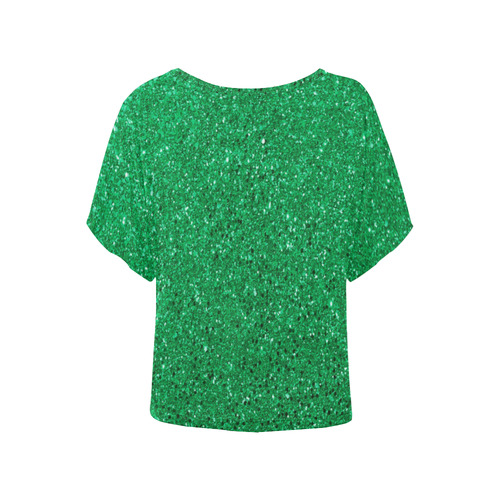 Green Glitter Women's Batwing-Sleeved Blouse T shirt (Model T44)