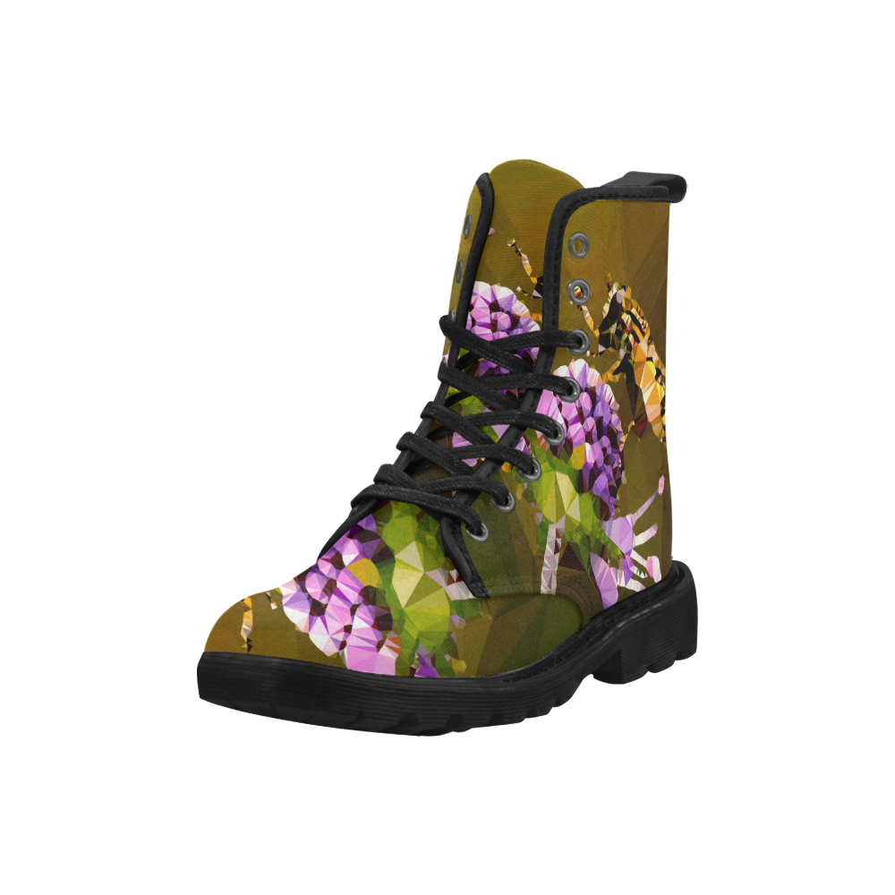 Bee Flower Geometric Low Poly Triangles Martin Boots for Women (Black) (Model 1203H)