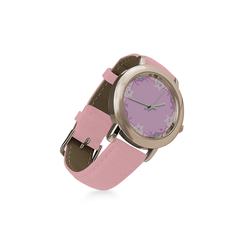 Tropical Violet Women's Rose Gold Leather Strap Watch(Model 201)