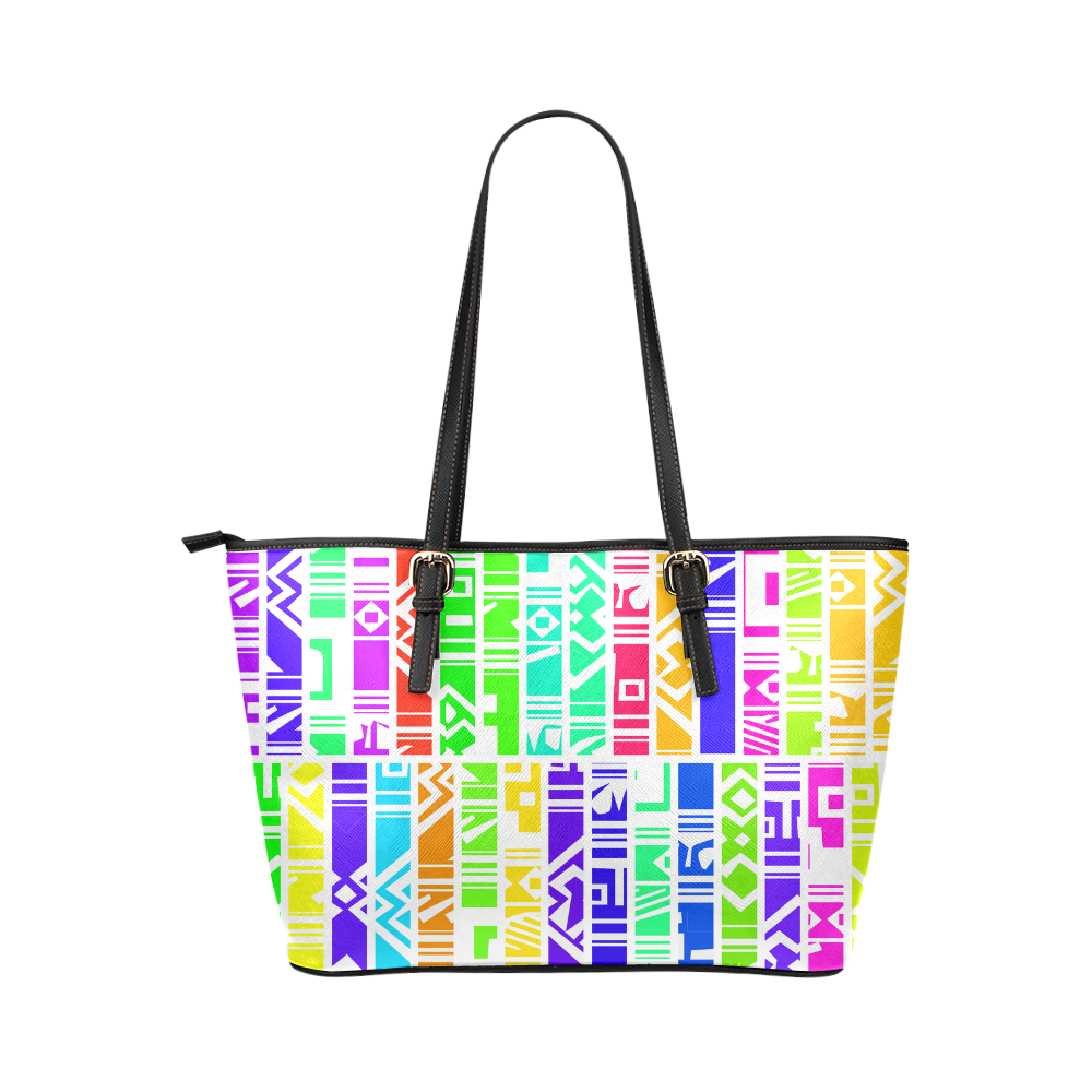 Colorful stripes Leather Tote Bag/Large (Model 1651)