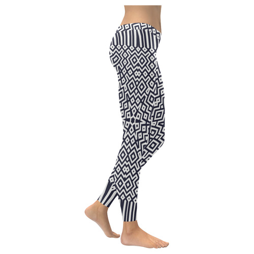 Leggings Black White Diamonds Pattern by Tell3People Women's Low Rise Leggings (Invisible Stitch) (Model L05)