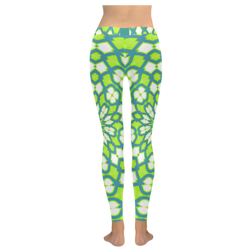 Leggings Hawaiian Blue Green White Pattern by Tell3People Women's Low Rise Leggings (Invisible Stitch) (Model L05)