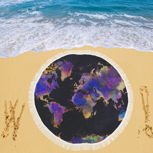 world map #map #worldmap Circular Beach Shawl 59"x 59"