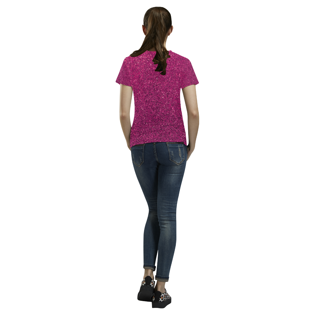 Hot Pink Glitter All Over Print T-Shirt for Women (USA Size) (Model T40)