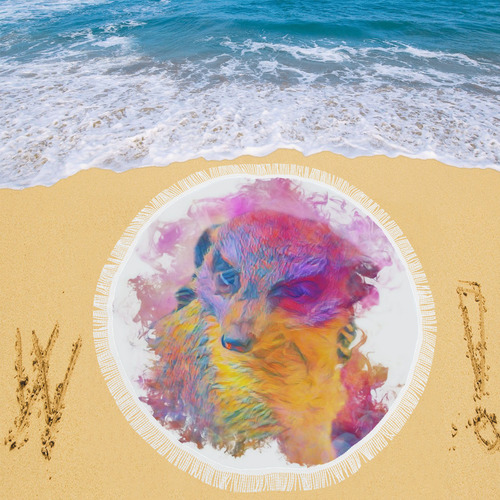 Painterly Animal - Meerkat by JamColors Circular Beach Shawl 59"x 59"