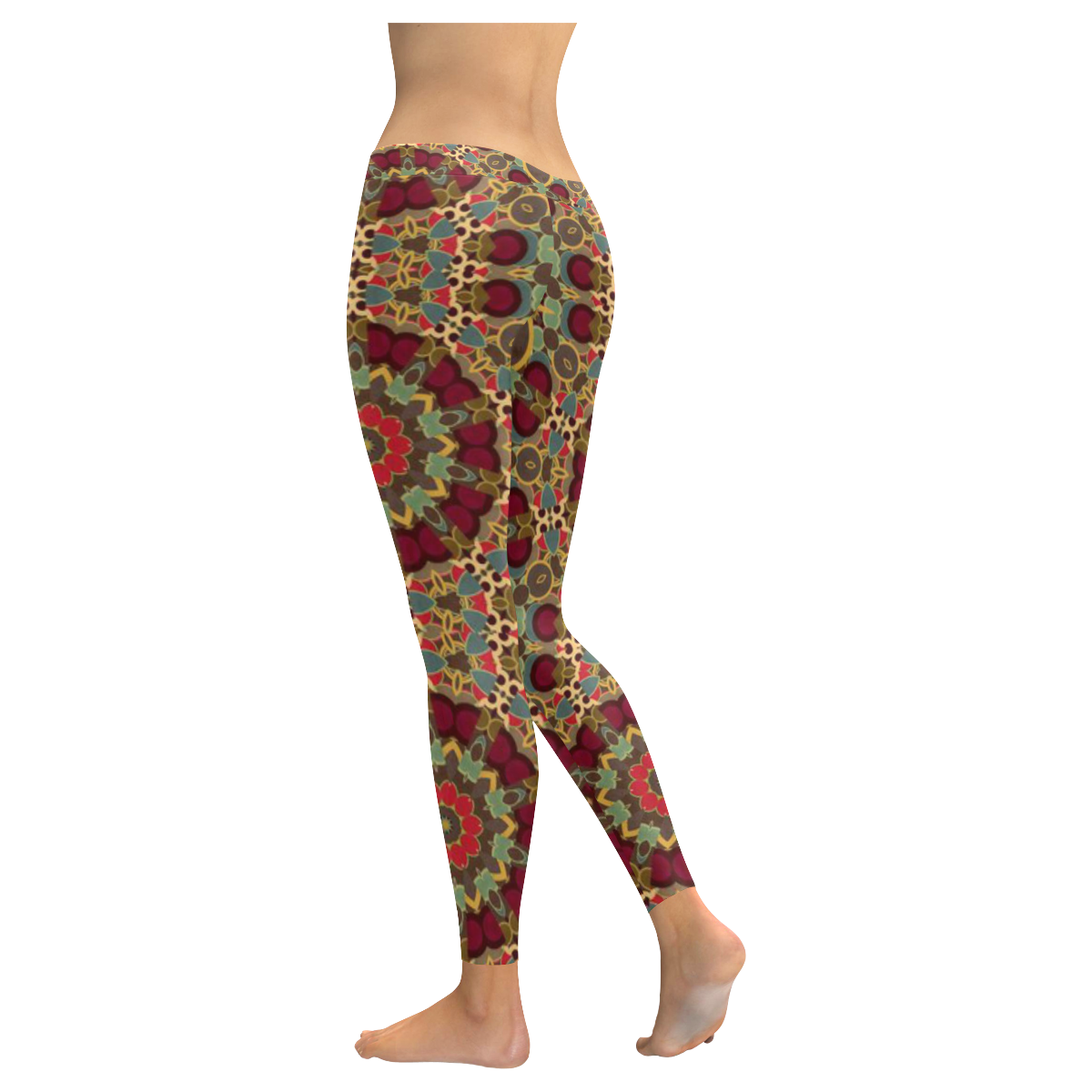 Leggings Gray Green Red Circles Pattern by Tell3People Women's Low Rise Leggings (Invisible Stitch) (Model L05)