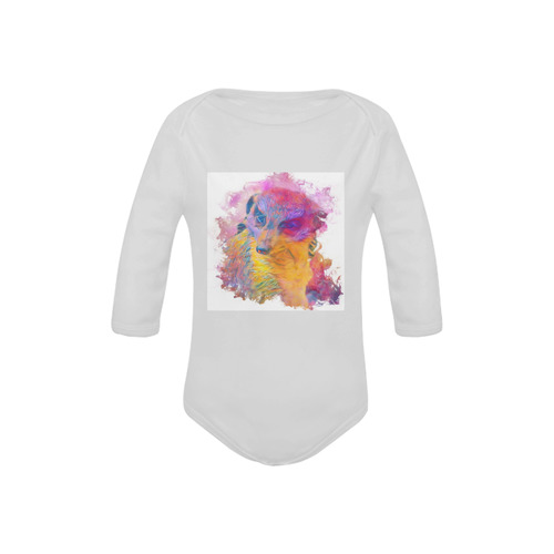 Painterly Animal - Meerkat by JamColors Baby Powder Organic Long Sleeve One Piece (Model T27)
