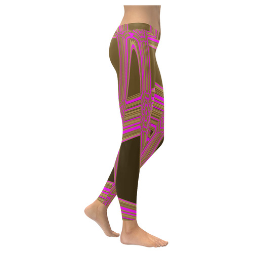 Leggings Leopard Pink Brown Zig Zag Pattern by Tell3People Women's Low Rise Leggings (Invisible Stitch) (Model L05)