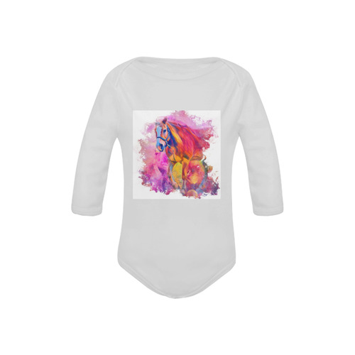 Painterly Animal - Horse by JamColors Baby Powder Organic Long Sleeve One Piece (Model T27)