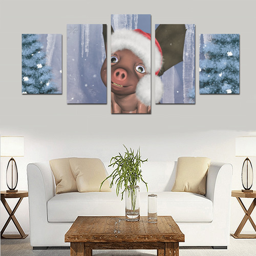 Christmas, cute little piglet with christmas hat Canvas Print Sets D (No Frame)