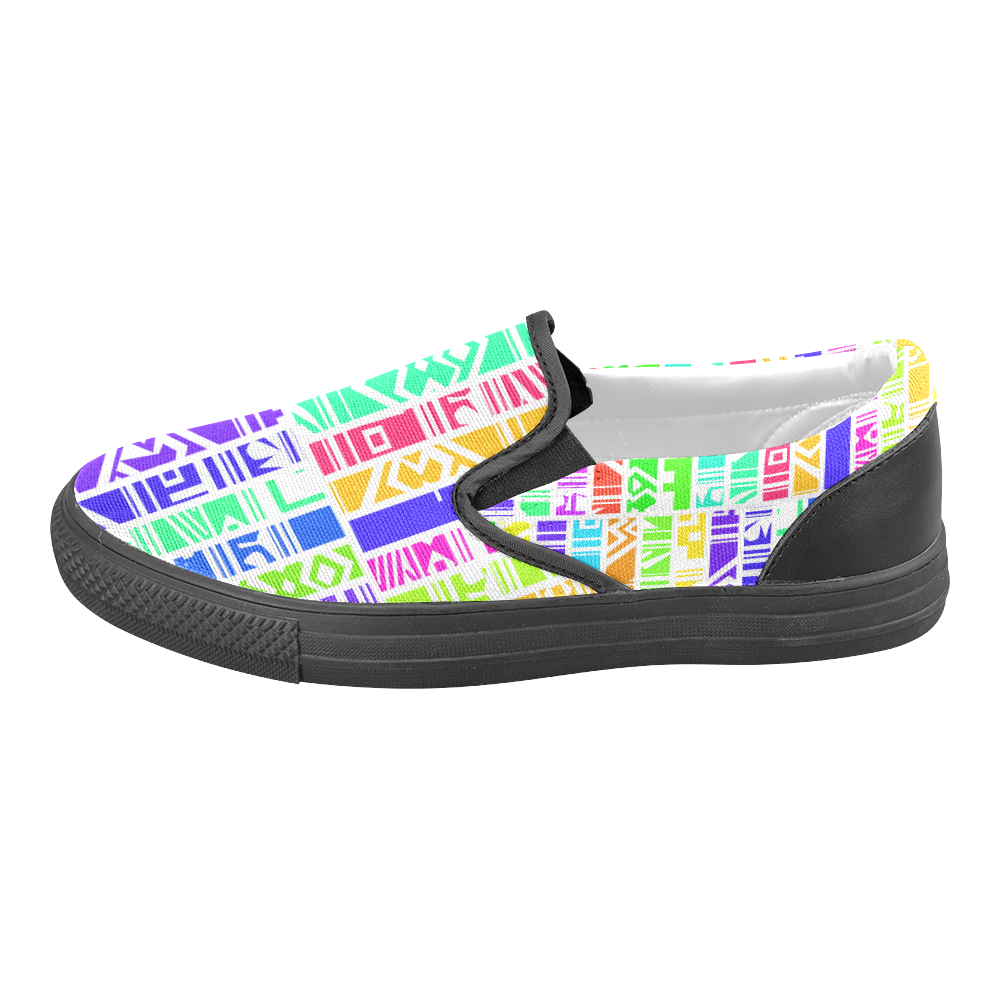 Colorful stripes Women's Unusual Slip-on Canvas Shoes (Model 019)
