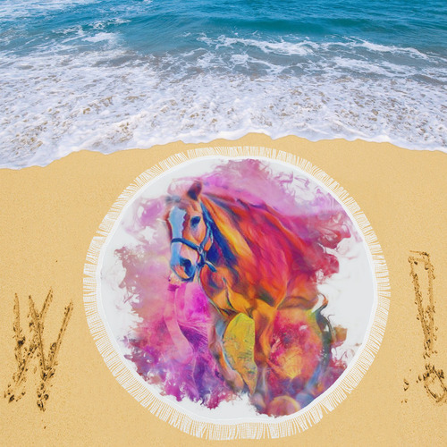 Painterly Animal - Horse by JamColors Circular Beach Shawl 59"x 59"