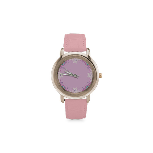 Tropical Violet Women's Rose Gold Leather Strap Watch(Model 201)