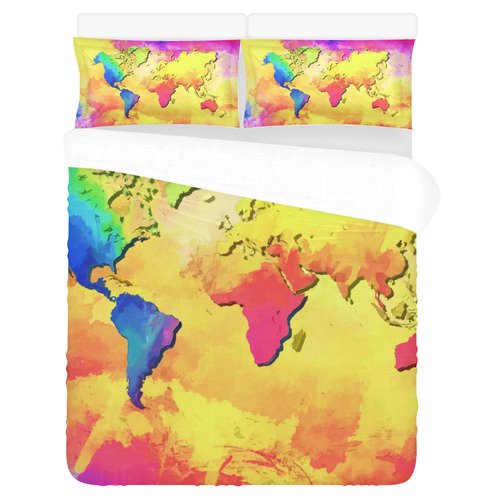 world map colors #map #worldmap 3-Piece Bedding Set