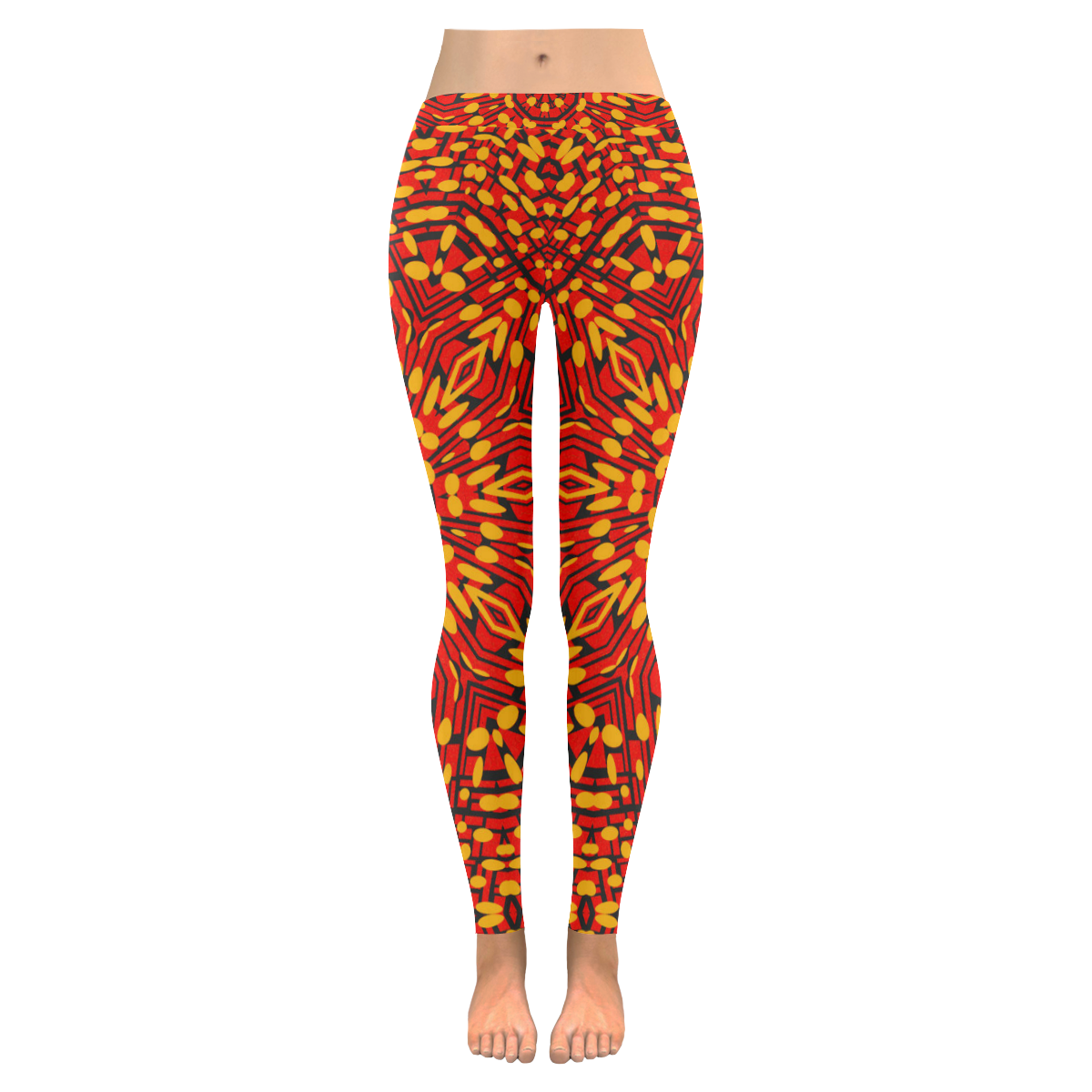 Leggings Orange Red Black Pattern by Tell3People Women's Low Rise Leggings (Invisible Stitch) (Model L05)