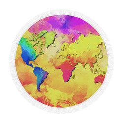 world map colors #map #worldmap Circular Beach Shawl 59"x 59"