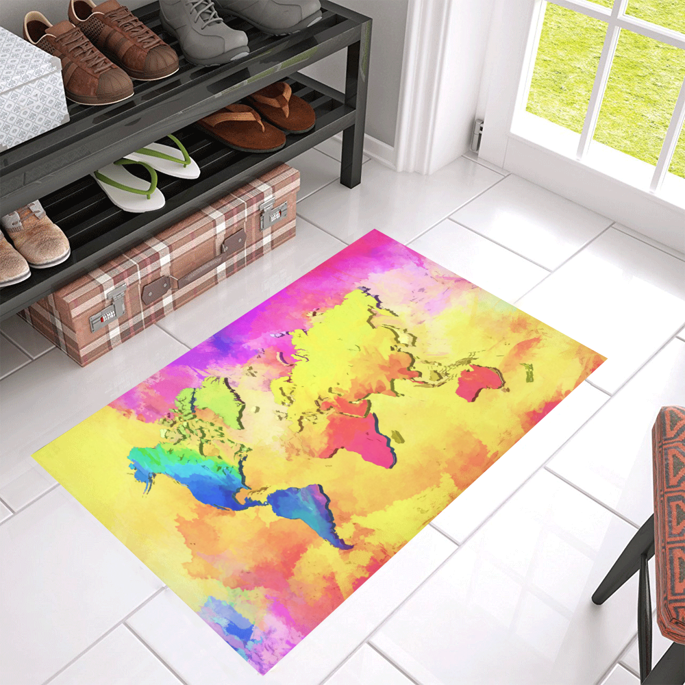 world map colors #map #worldmap Azalea Doormat 30" x 18" (Sponge Material)