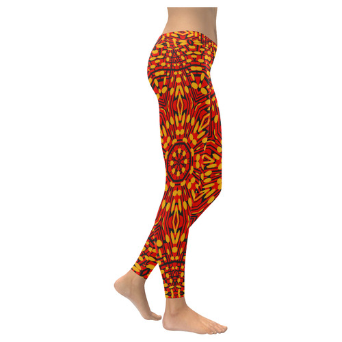 Leggings Orange Red Black Pattern by Tell3People Women's Low Rise Leggings (Invisible Stitch) (Model L05)