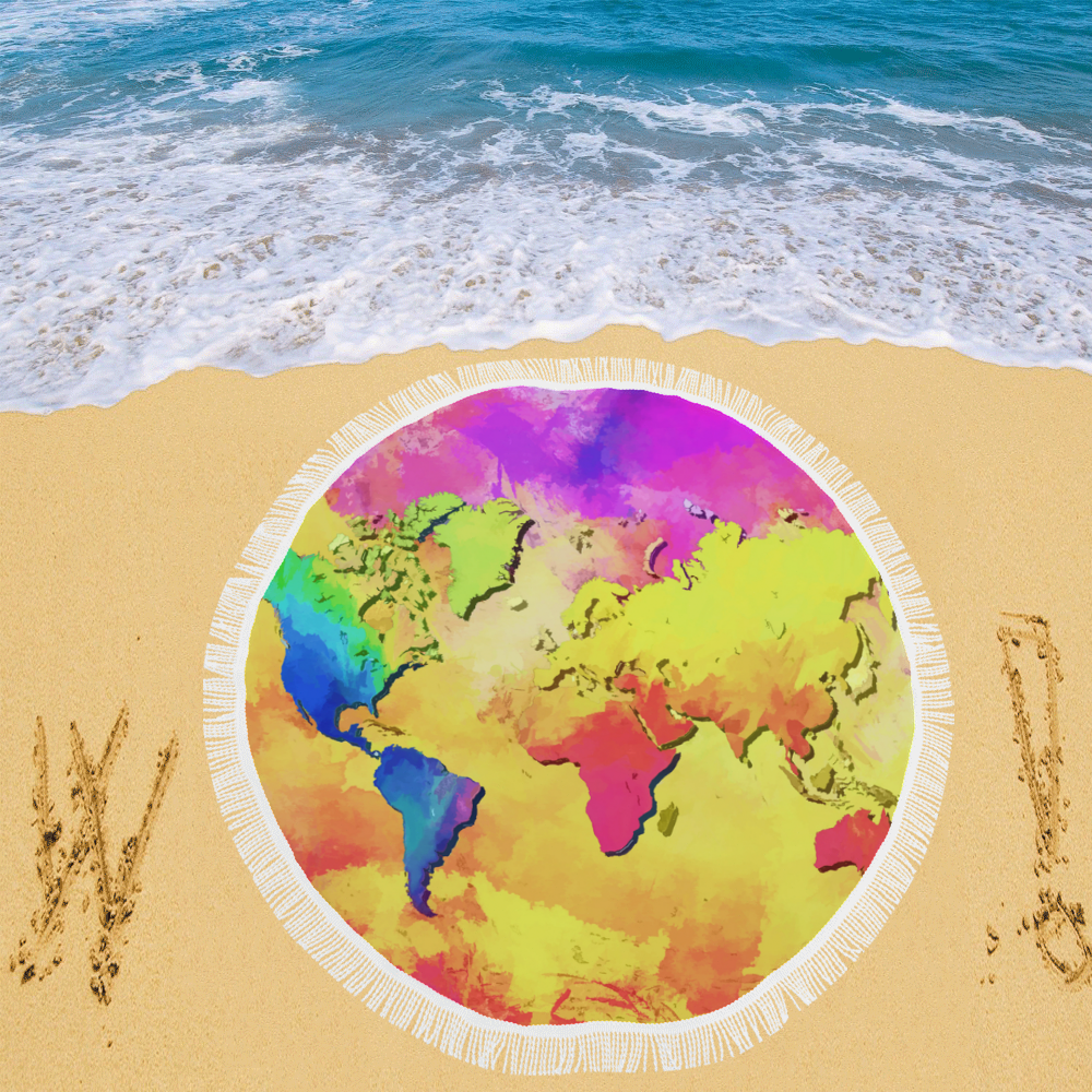 world map colors #map #worldmap Circular Beach Shawl 59"x 59"