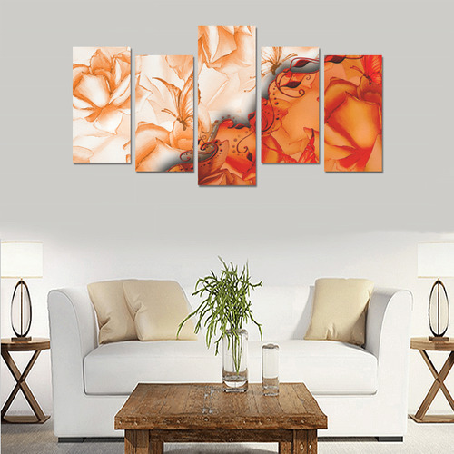 Sorf red flowers with butterflies Canvas Print Sets E (No Frame)