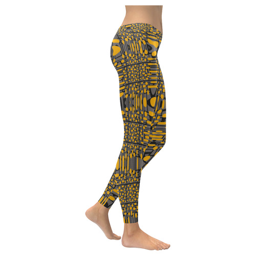 Leggings Black Gray Orange Zig Zag Pattern by Tell3People Women's Low Rise Leggings (Invisible Stitch) (Model L05)