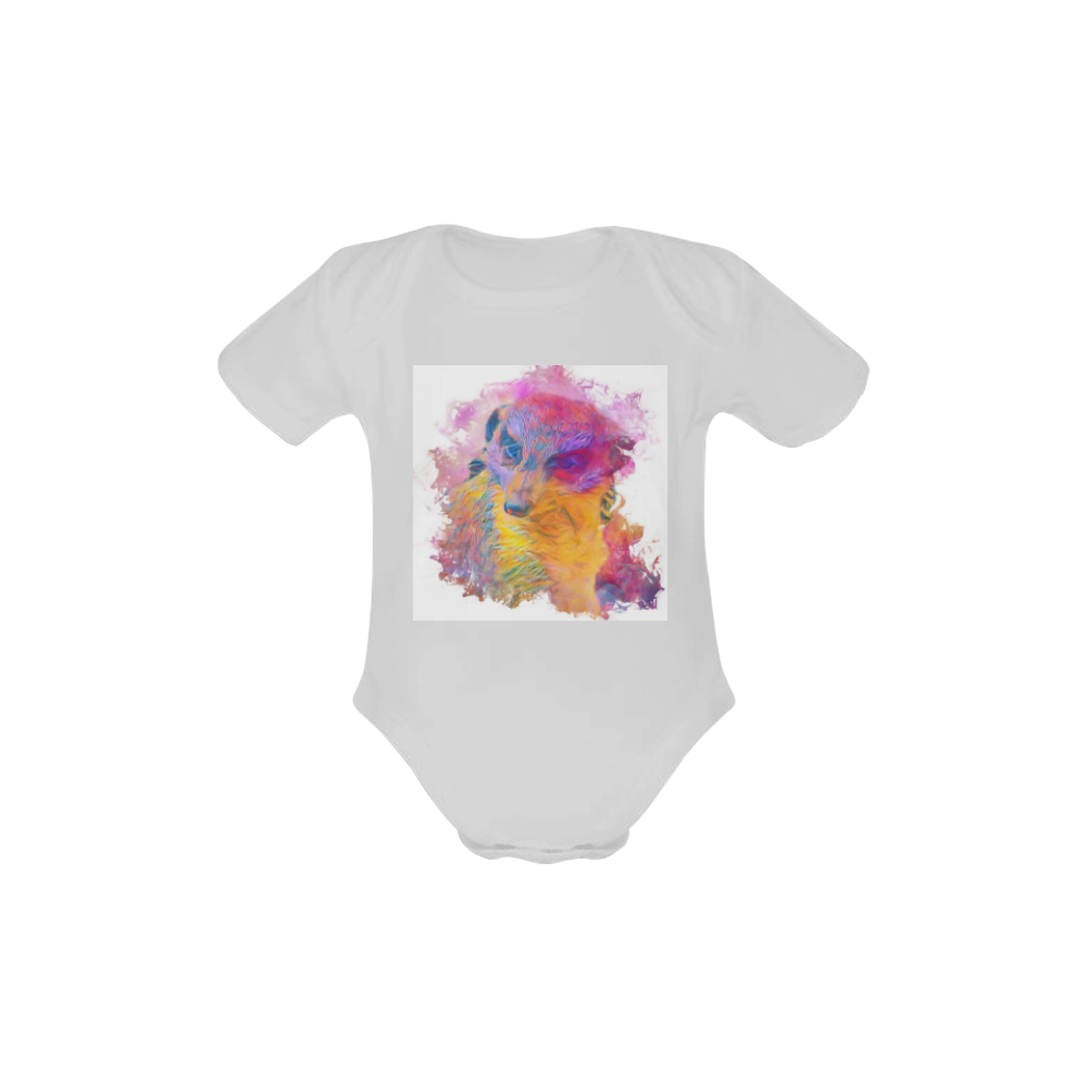 Painterly Animal - Meerkat by JamColors Baby Powder Organic Short Sleeve One Piece (Model T28)