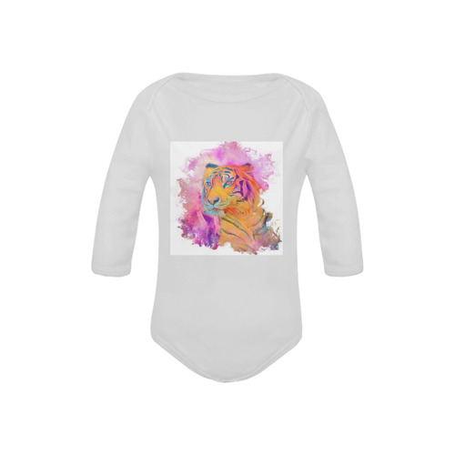 Painterly Animal - Tiger by JamColors Baby Powder Organic Long Sleeve One Piece (Model T27)
