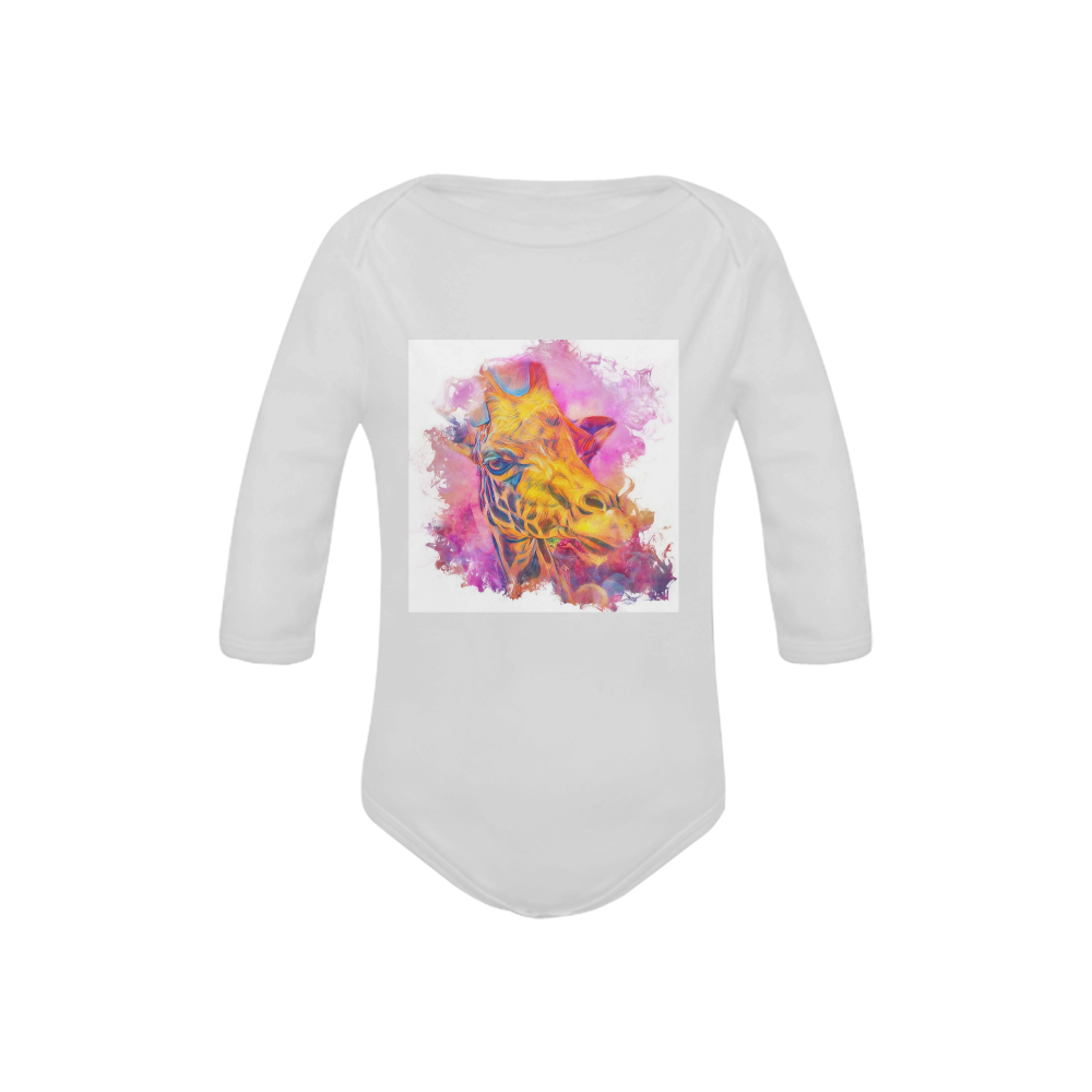 Painterly Animal - Giraffe 1 by JamColors Baby Powder Organic Long Sleeve One Piece (Model T27)