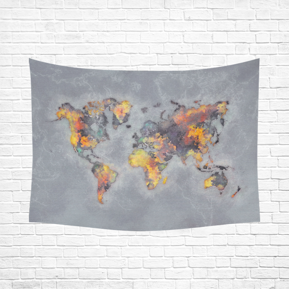 world map grey #map #worldmap Cotton Linen Wall Tapestry 80"x 60"