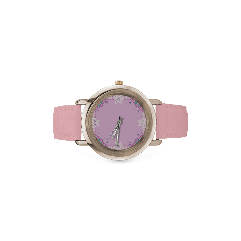 Tropical Violet Women's Rose Gold Leather Strap Watch(Model 201)