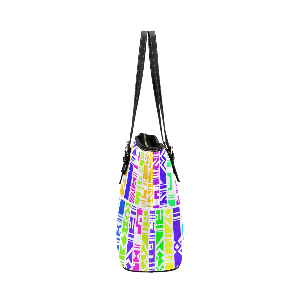 Colorful stripes Leather Tote Bag/Large (Model 1651)