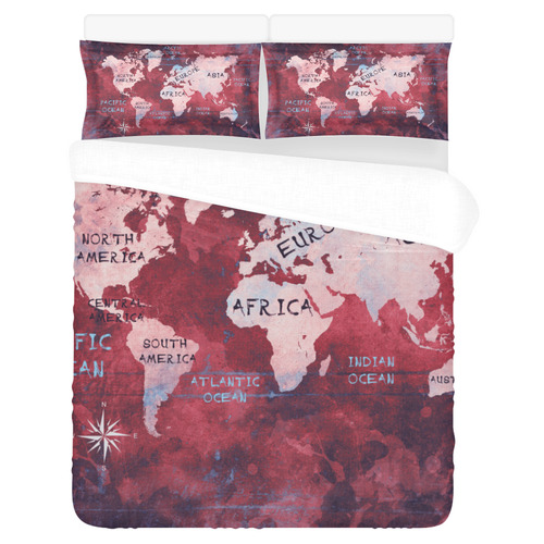 world map 3-Piece Bedding Set