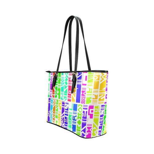 Colorful stripes Leather Tote Bag/Large (Model 1651)