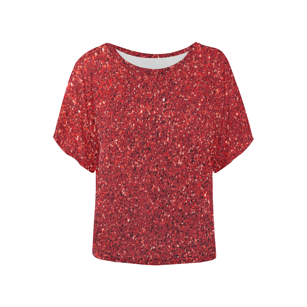 Red Glitter Women's Batwing-Sleeved Blouse T shirt (Model T44) | ID ...