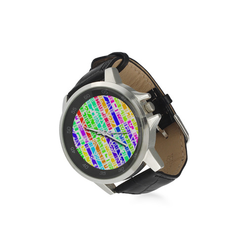 Colorful stripes Unisex Stainless Steel Leather Strap Watch(Model 202)