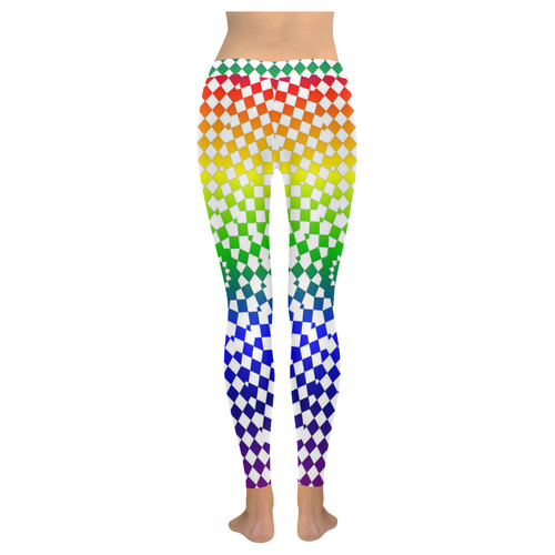 Leggings Multi-colored Rainbow White Squares by Tell3People Women's Low Rise Leggings (Invisible Stitch) (Model L05)