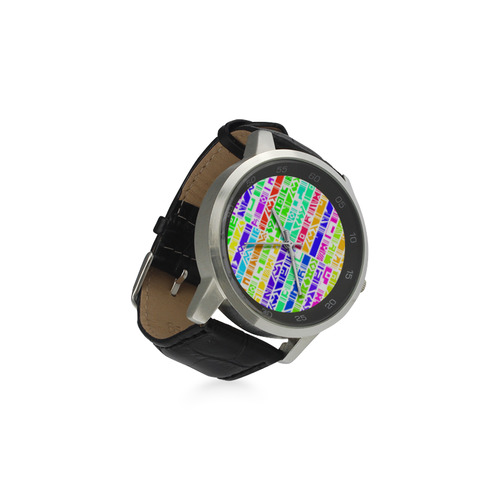 Colorful stripes Unisex Stainless Steel Leather Strap Watch(Model 202)