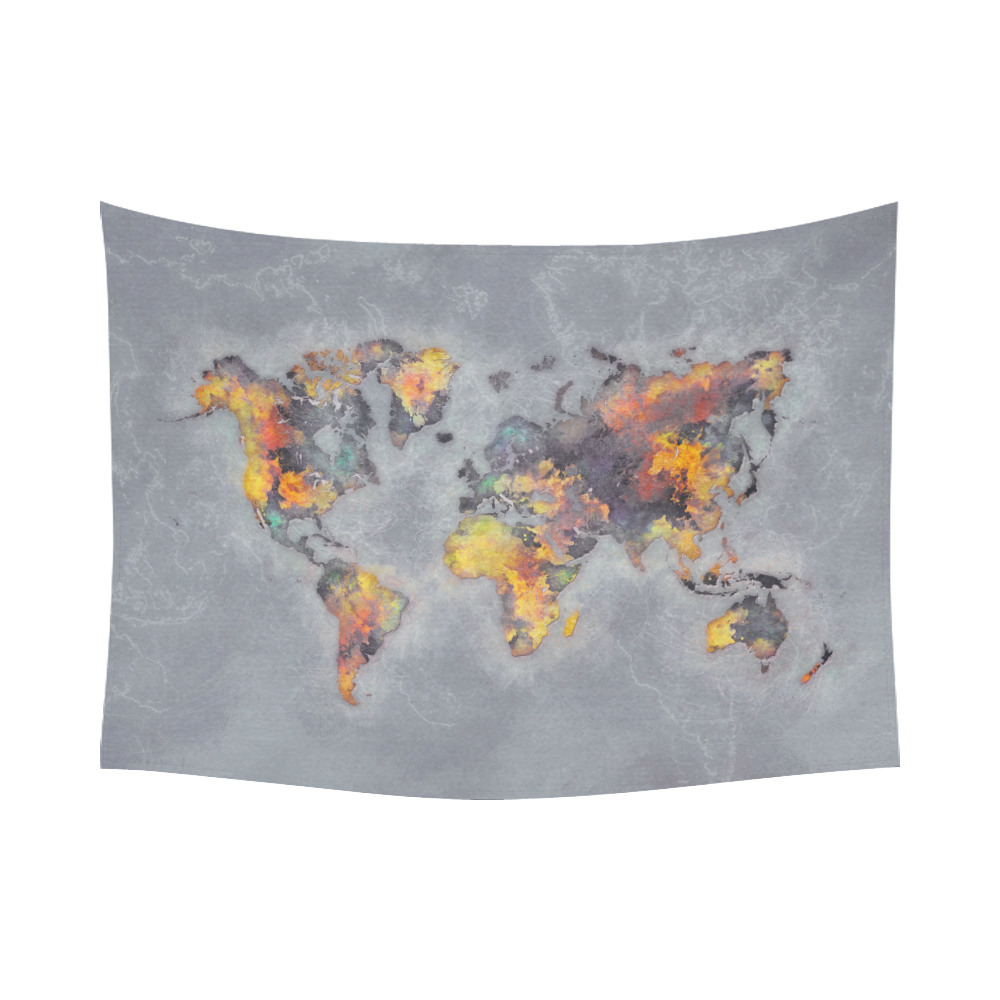 world map grey #map #worldmap Cotton Linen Wall Tapestry 80"x 60"