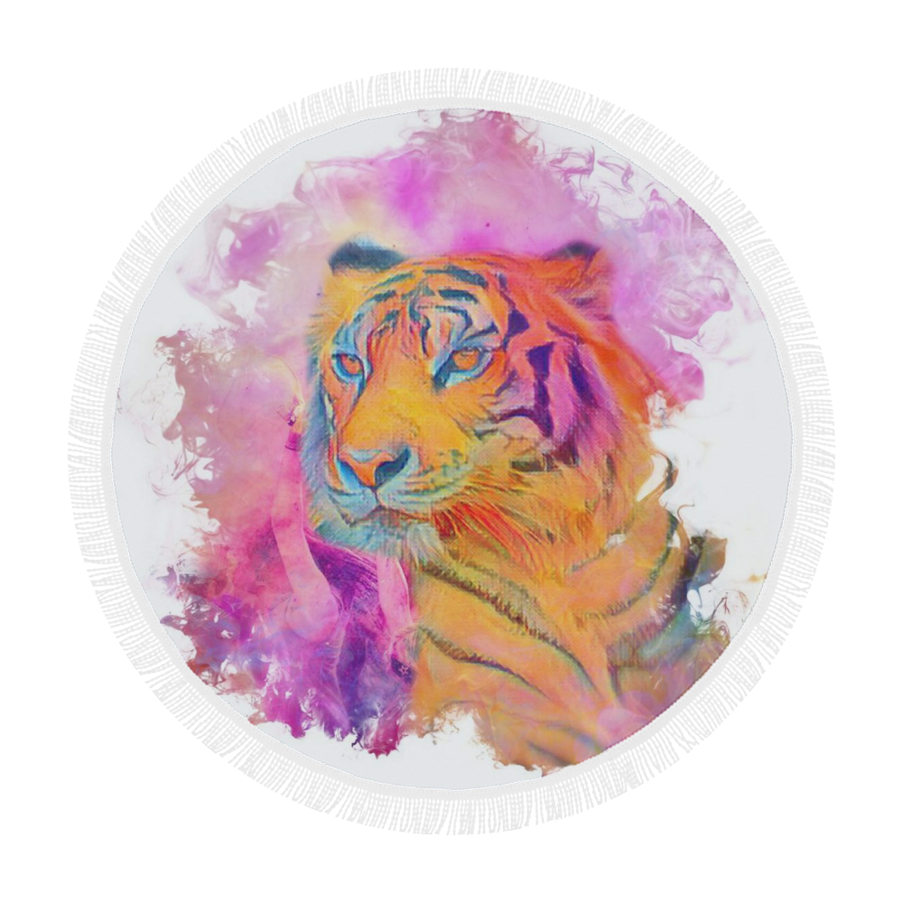 Painterly Animal - Tiger by JamColors Circular Beach Shawl 59"x 59"