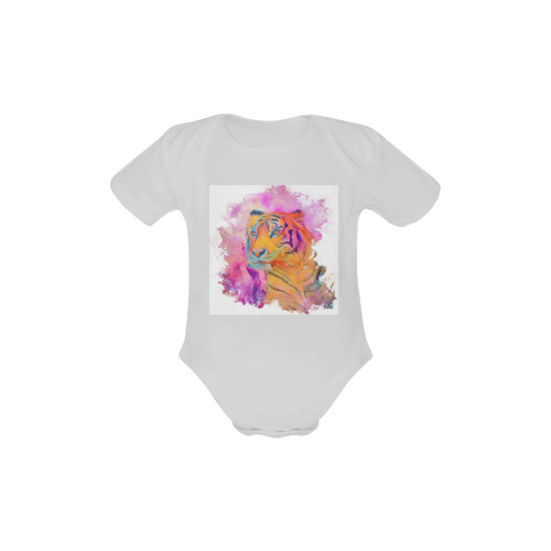 Painterly Animal - Tiger by JamColors Baby Powder Organic Short Sleeve One Piece (Model T28)