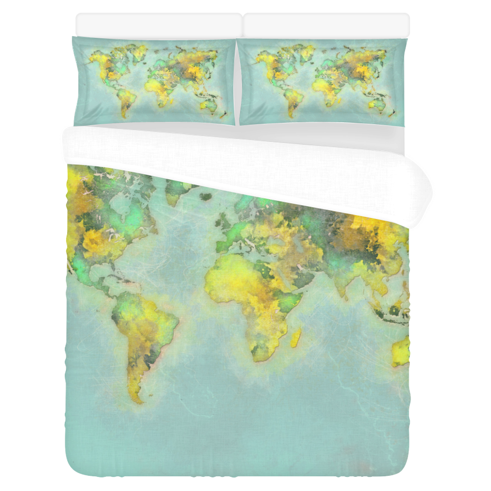 world map green #map #worldmap 3-Piece Bedding Set