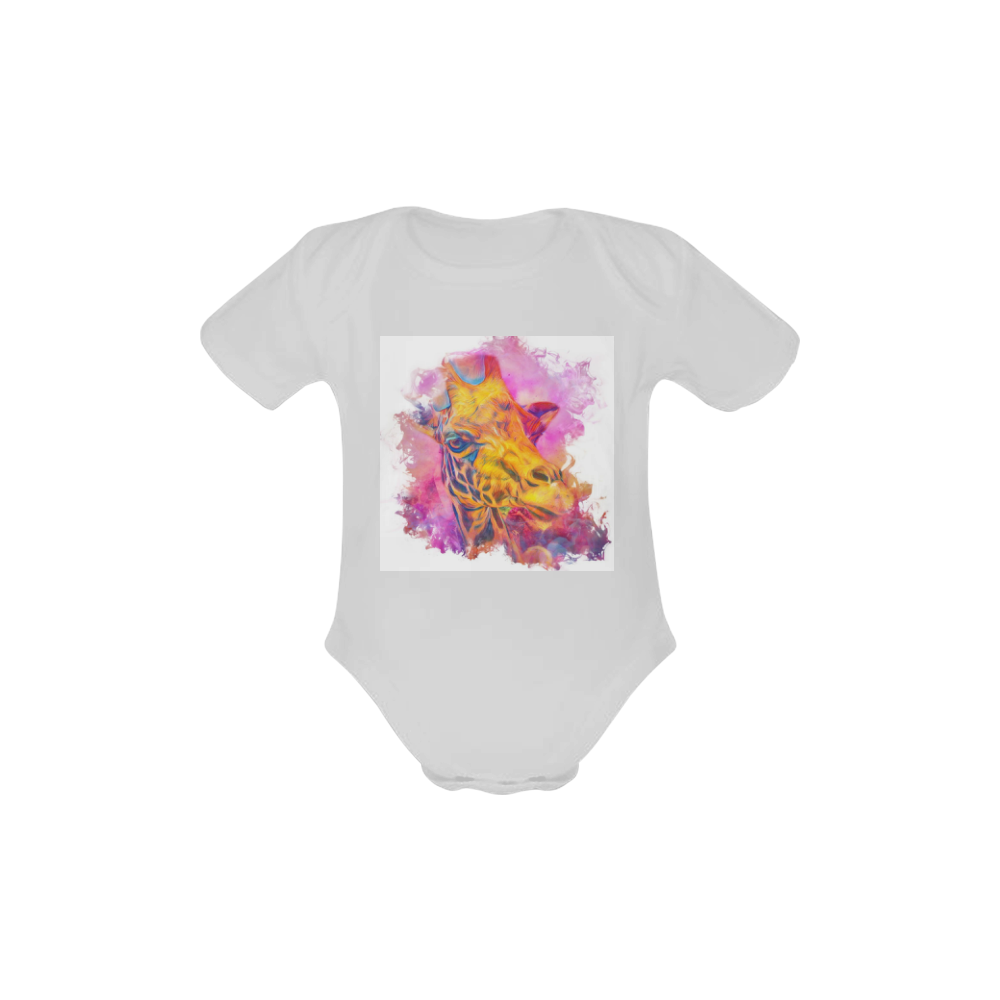 Painterly Animal - Giraffe 1 by JamColors Baby Powder Organic Short Sleeve One Piece (Model T28)