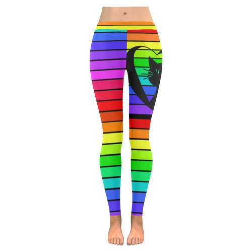 Rainbow Cat Women's Low Rise Leggings (Invisible Stitch) (Model L05)