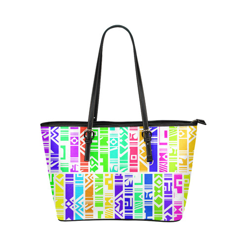 Colorful stripes Leather Tote Bag/Large (Model 1651)