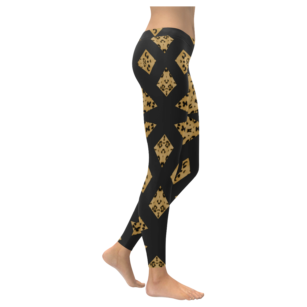 Leggings Black Diamonds Leopard Print by Tell3People Women's Low Rise Leggings (Invisible Stitch) (Model L05)