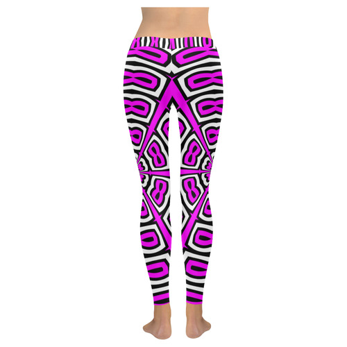 Leggings Hot Pink Black White Circles Pattern by Tell3People Women's Low Rise Leggings (Invisible Stitch) (Model L05)
